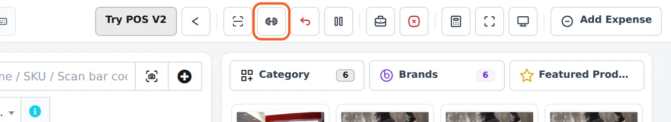 POS toolbar with the Gym membership dumbbell button highlighted next to the other POS tools